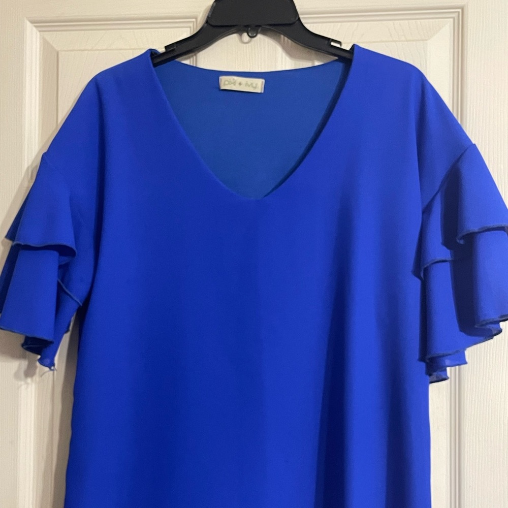 Blue Ruffle shoulder dress